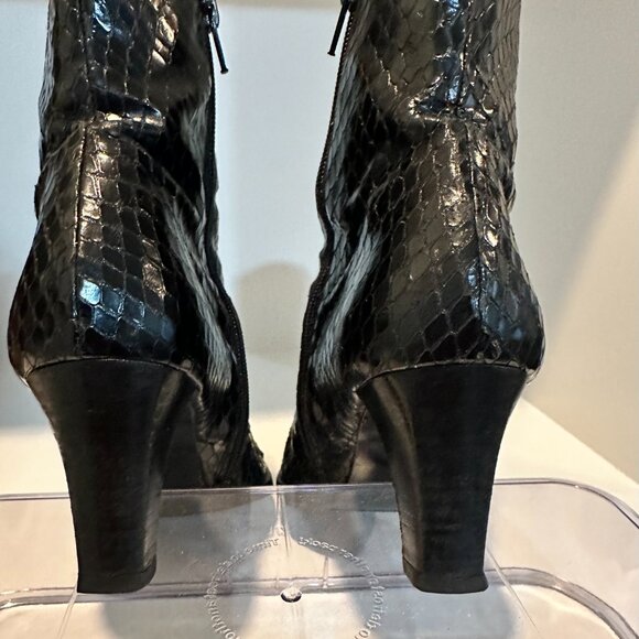 Vintage Y2K Calvin Klein Black Snakeskin Ankle Boots, Size 7M - Picture 9 of 16